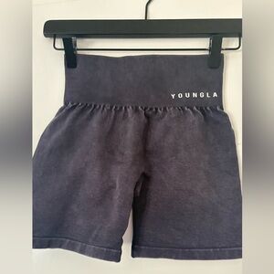 Youngla Women's Gray/Blue Acid Washed High-Waisted Shorts